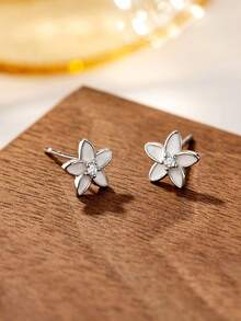 1 Pair S925 Sterling Silver Delicate Floral Stud Earrings, Elegant Aesthetic, Suitable For Daily, Party, Date, Beach Wear, Ideal Gift - Flowers - View 2