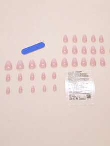 1 Set Almond-Shaped Ombre French Minimalist Chic Nail Tips, Detachable, Suitable For Daily, Work, Date, Includes 1 Gel Polish + 1 Nail File Nails - Multicolor - View 2