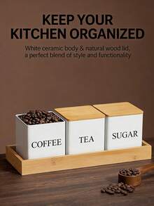 3 piezas Frascos de almacenamiento en blanco y negro, recipientes metálicos para granos de café, azúcar y hojas de té, suministros de organización diaria de cocina - Multicolor - Ver 5