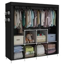 LARGE FABRIC CANVAS WARDROBE WITH HANGING RAIL SHELVING CLOTHES STORAGE CUPBOARD - View 1