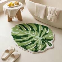 1pc Healing Monstera Leaf Shaped Rug, French Fresh Irregular Green Leaf Bathmat, Endows Bathroom With Natural Vitality, Fluffy And Thick Faux Cashmere Material, Irregular Size With 1-5cm Cutting Tolerance, Bathroom Mat, Bathroom Rug, Door Mat, Small Rug, Carpet, Floor Mat, Home Decor, Area Small Rug, Outdoor Mat, Area Rug, Bedroom Rug, Washable Carpet - contracted design - View 5