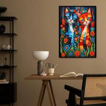 1幅2D DIY钻石画双猫图案，全钻钻石艺术品，适用于客厅或卧室装饰，现代简约动物钻石刺绣工艺品，完美的节日礼物 - 查看 7