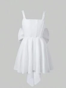 2026 Hot Selling Solid Color Casual Elegant Backless Bow Mini Dress, Suitable For Valentine's Day, Wedding, White Dress, Summer Dress, Party Dress, Summer Holiday Outfits, Vacation Outfits For Women. - 白色 - 查看 9