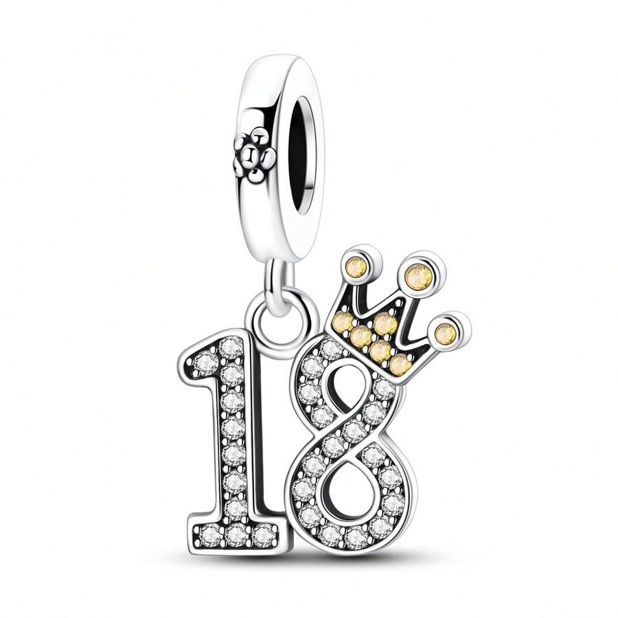 Crown Number 18 Pendant, Suitable For Bracelet DIY, Jewelry, Women's Party, Birthday, Lucky Gift - Silver - View 1