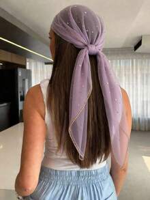 1pc New Fashionable Embroidered Scarf, Popular Daily Wear Accessory For Women,Beach,Holiday,Travel Essential - Light Purple - View 4