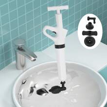 SanBouSi High-Pressure Air Plunger Toilet Drain Unblocker, 0.4 MPA Power With Pressure Gauge, 4 Attachments For Sink/Bathtub/Floor Drain, Reusable ABS & Rubber, No Chemicals - White - View 5