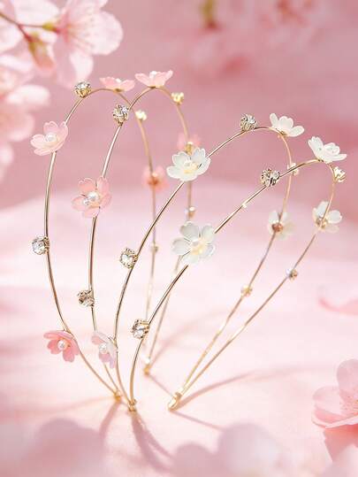 1 pieza Elegante diadema de flores de cristal bohemia de doble capa estilo princesa - Diadema de flores de cristal rosa y blanco, accesorio de cabello casual de primavera para niñas, estilo campus hermoso, disfraz de novia de boda