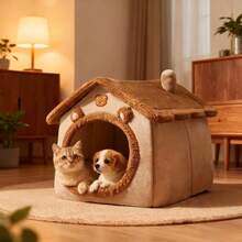 1 pieza Cama de casa para mascotas para perros y gatos, nido para mascotas con fondo antideslizante, cálido en invierno y universal para las cuatro estaciones. Cubierta desmontable y lavable, elaborada con tela suave de alta calidad y forro acolchado para clima frío, transpirable y durable. El fondo antideslizante asegura una colocación estable, la espaciosa y acogedora cueva proporciona un espacio de descanso para mascotas pequeñas. Fácil de limpiar, mueble para mascotas elegante y práctico, ideal para uso en interiores, regalo perfecto para amantes de las mascotas. - Naranja - Ver 5