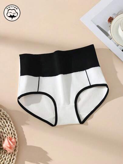 1pc High Waist Cotton Ladies Underwear, Soft, Comfortable, Breathable Sports Style Panties For Women