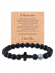 新款哑光串珠手链,配虎眼石和小十字架吊坠,黑曜石手链 - 手鍊 - 查看 37