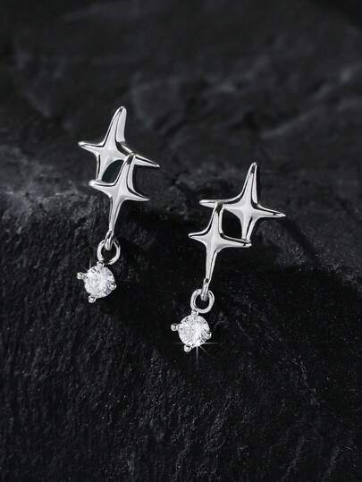 زوج من أقراط النجمة ذات الأربع نقاط البسيطة، أقراط موضة الهيب هوب للجنسين، مناسبة للحفلات، هدية عيد الميلاد، هدية عطلة للصديق، الزوج، الأزواج