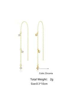2 piezas Pendientes largos con borlas minimalistas para mujer, pendientes colgantes de cadena delicada de oro/plata con incrustaciones de circonita - A - Ver 6