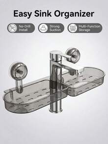 Suction Cup Faucet Storage Rack, No Drill Dual Tray Organizer - Multicolor - View 3