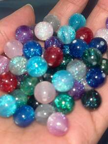 50颗8/10毫米鲜艳彩色珠子 - 合成树脂圆珠，带有星空般闪亮效果，适合制作珠宝、手链、项链 - 母亲节DIY手工材料，珠宝制作珠子 - 彩色 - 查看 3