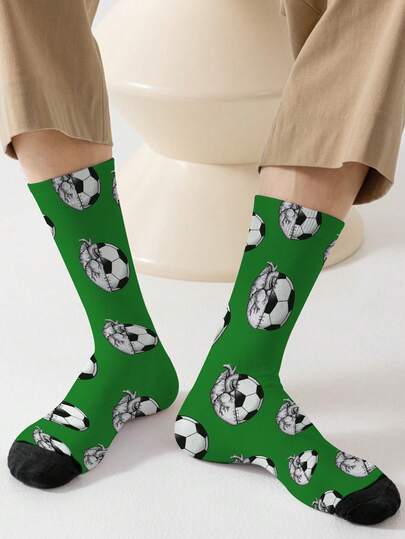 一双世界杯男士袜子，3D数码热转印360度印花趣味压缩中筒袜，世界杯主题足球图案，男女通用原宿风无缝印花趣味新奇快乐船袜，适合作为男孩礼物，秋季，也适合作为周年纪念日、复活节、母亲节、情人节、父亲节礼物、新娘礼物、男友礼物，高品质情侣袜，新款春夏女士长袜。适合日常穿着、办公、度假、户外运动、特殊场合。