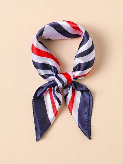 1条仿丝极简几何印花方巾，50厘米方形围巾，时尚百搭配饰，男女皆宜，适合包包装饰，春夏款