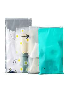 10pcs Random Chrysanthemum Pattern Transparent Storage Bags, Fixed Size, Frosted Zipper, Resealable, Reusable, Space-Saving, Suitable For DIY/Clothing/Shoes/Travel - View 8