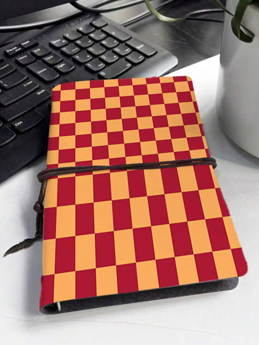 Geometric Pattern PU Leather Vintage Rope Bound Notebook, Office Supplies - A6 - View 1