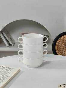 Cabin Kangaroo 1个/2个/4个可叠放白色陶瓷双耳碗ins风早餐碗燕麦碗汤碗甜点碗家用餐具 - 彩色 - 查看 6