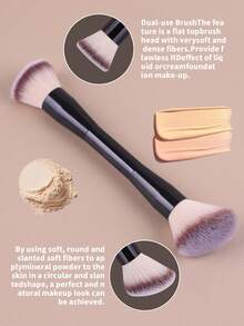 Professional Dual-Headed Makeup Brushes, Powder Brush, Blush Brush, Cosmetic Tools, Soft Fibers, Easy To Carry, Travel Brushes - Black - View 3
