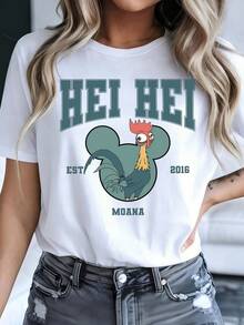 Disney Camiseta de mujer de algodón casual de cuello redondo y manga corta con estampado gráfico de princesa - Blanco - Ver 1