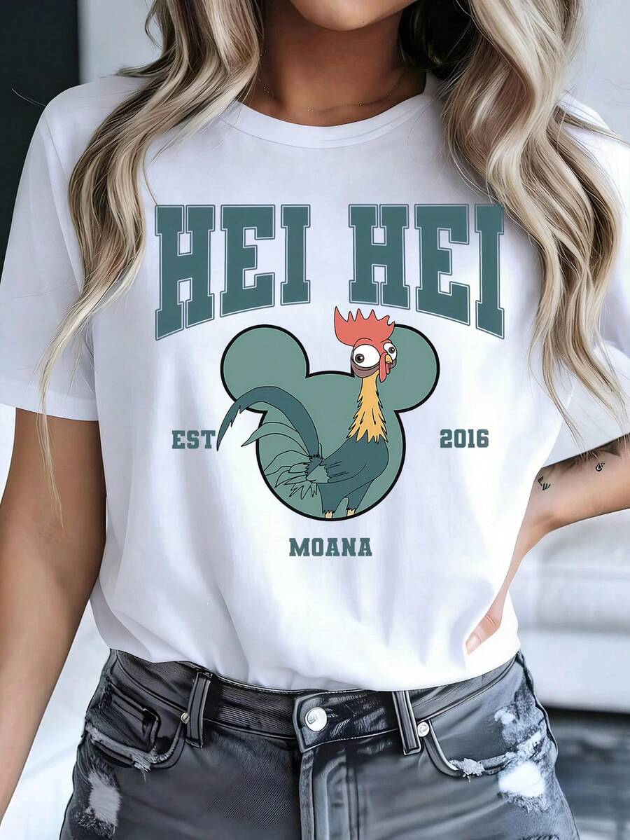 Disney Camiseta de mujer de algodón casual de cuello redondo y manga corta con estampado gráfico de princesa - Blanco - Ver 1