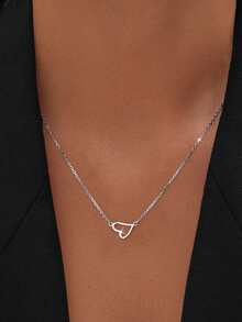 1pc S925 Sterling Silver Romantic Hollow Heart Necklace, Minimalist Chic Personalized Sweet Cute Heart Pendant Choker Necklace, Women's Daily/Date/Engagement/Wedding/Valentine's Gift Jewelry - Hollow Heart - View 3