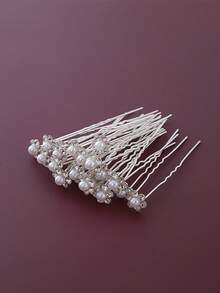 20pcs White Pearl U-Shaped Hair Pins With Rhinestone Flower, Bridal Hair Forks Hair Pins - White Pearl Hairpin - View 15