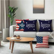 4件套美国国旗红白蓝独立日图案枕套，单面印花毛绒枕套，适用于客厅沙发卧室，不含枕芯 - 彩色 - 查看 6