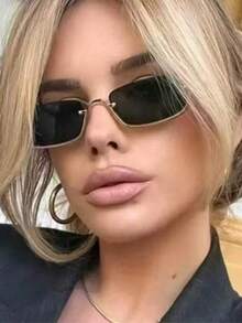 1pc Half-Frame Small Frame Metal Women's Fashion Glasses Square European And American Street Style Versatile Glasses - Multicolor - View 1