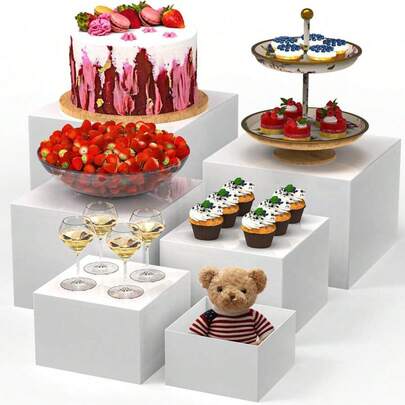 6 PCS Buffet Risers, Large Food Risers Buffet Table, Display Stand Shelf Party, Catering, Jewelry & Collectibles, White Plastic Nesting Boxes Food Display