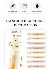 一盒4支装创意猫咪造型0.5mm速干中性笔，速干黑色墨水，轻巧塑料笔身，办公用品黑色中性笔，可爱猫咪珠光闪粉按压式中性笔，书写流畅，适用于办公、日记、猫咪爱好者礼物、新奇文具、创意设计、耐用材质，办公人员专属 - 套裝 - 查看 3