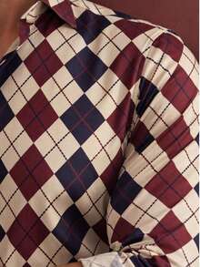 Camisa de manga larga casual con patrón de diamantes para hombres - Multicolor - Ver 7