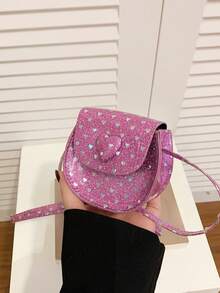 1pc Girls' PU Mini Crossbody Bag, Fashion Sequin Heart-Shaped Saddle Bag, Versatile Compact Lipstick Case, Chic Spring Outing Coin Purse, Magnetic Closure, Suitable For Outings, Dining, Spring Hiking, Great Gift Choice - A - View 6