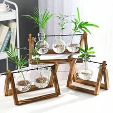 Creative Hydroponic Plant Transparent Wooden Frame Vase Desktop Small Fresh Container Living Room Office Desk Modern Decoration Ornament, Ornament Green Ivy Creative - Multicolor - View 2