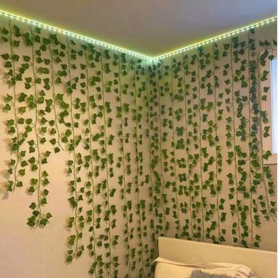 1条5米/10米电池供电人造常绿常春藤藤蔓装饰灯，绿叶仙女花环灯，适用于室内墙壁、卧室、花园、家居装饰、窗帘装饰、婚礼、情人节、生日派对照明