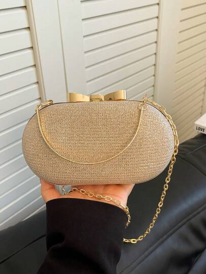 Fashionable Minimalist Mini Evening Bag, New Bow Decor Party Mini Chain Bag, Elegant Women Shoulder & Crossbody Bag