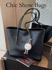 Large Capacity Fashionable Versatile Women's Shoulder Bag, New Canvas Handbag, Carefully Designed, Suitable For School, Work And Shopping (No Pendant) - Black - View 8
