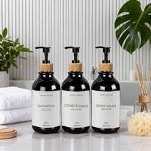 3pcs 500ml Shampoo Dispenser Set With Labels, Suitable For Storing Shower Gel, Shampoo, Lotion In Bathroom, Also Can Be Used As Home Decor, Ideal For Bathroom, Autumn And Back To School Season - Black - View 1