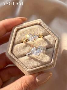 1枚奢华双梨形切割立方氧化锆戒指，925纯银单枚戒指，精致珠宝礼物，适合女孩生日、舞会等场合 - 款式1 - 查看 5