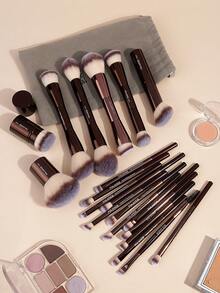 MAANGE 20pcs Professional Makeup Brush Set With Velvet Bag, Makeup Tools With Soft Brush Hair For Easy Carrying, Foundation Brush ,Eye Shadow Brush, Blending Brush, Eyebrow Brush, Brush Set For Travel,Travel,Travel Essential,Valentine's Day,Cheap,Travel Makeup Brush,Gifts For Women,Makeup Artist,Professional Complete Makeup Kit - 咖啡棕 - 查看 2