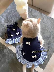 1件猫狗无袖透气吊带裙，轻薄春夏宠物服装，适合小型犬猫的可爱装扮，适合派对和拍照 - 藍色 - 查看 5