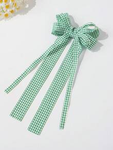 2pcs Back To School Plaid Bow Ribbon Hair Clips, Suitable For Daily Use - Dark Green - View 6