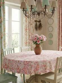 Oval Pink Floral Tablecloth, Custom Size & S1HApe Spring Easter Table Cloth, Farmhouse DE1cor1PC Waterproof, Stain-Resistant, Thickened, Reusable Tablecloth Is Ideal For Summer, Home, Kitchen, And Restaurant Parties, And Also Makes A Lovely Gift. Machine-Woven Rectangular Tablecloth, Party Tablecloth, Floral Tablecloth, Polyester Tablecloth. - 白色 - 查看 1