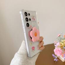 1pc Shockproof Phone Case, Compatible With Note 15/14/13/11 Pro, 17 Pro Max/16 Pro Max/16 Pro/14 Pro Max/14 Pro/13 Pro Max/16, Galaxy S21 5G/S26 Ultra/S22/S22 Ultra/S23/S23 Ultra/S24/S24 Ultra 5G, A14/A33 5G/A53 5G/A54 5G/A52/A52s 5G/A15 5G/A13 4G/A22 4G/A22 5G/A34/A23 5G/S25/S25 Ultra, Supports Wireless Charging, 1pc Electroplated Magnetic Stand Shockproof Phone Case - Pink - View 3