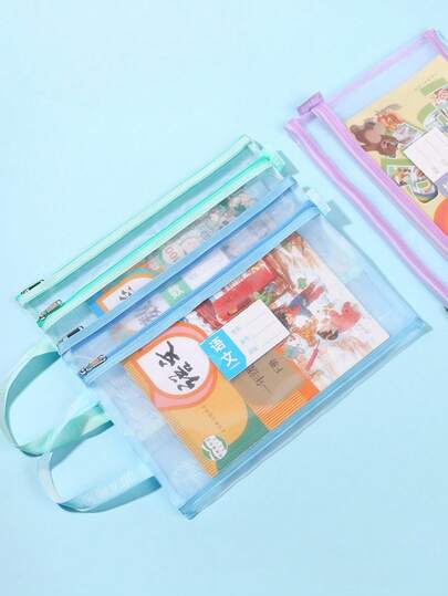 Bolsa divisora de asignaturas de doble capa tamaño A4, bolsa de almacenamiento de archivos de malla transparente, con cremallera doble, bolso de documentos para estudiantes