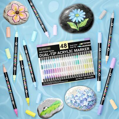 48pcs/96 Colors Double-Ended Dual-Color Acrylic Paint Markers, Acrylic Pigment Markers, Felt Tip Alcohol-Based Markers, Smooth Ink Flow, Comprehensive Color Classification, Stackable Colors, Strong Coverage, Felt Tip Stationery Set, Suitable For Canvas, Rock Painting, Wood, Stone, Glass, Ceramic, Textile Painting, DIY Crafts, Back To School Supplies, 12/24/36pcs/24/48/72 Colors