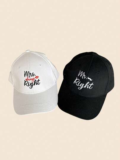2PCS Minimalist Fashion Men's And Women's Letter 'Right' Embroidered Baseball Cap, Casual Sunscreen Sports Cap For Couples