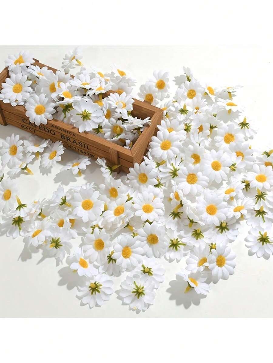 50pcs/Set Artificial White Daisy Sunflower Heads, 1.57 Inch Fake Flowers, Suitable For Wedding Party Decor, DIY Cards, Wreaths And Home Decor, Great For Spring/Summer Events, Weddings