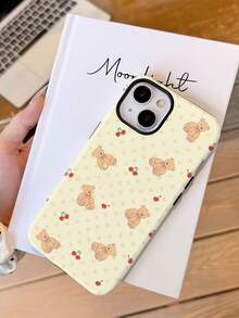 1pc Korean Retro Cream Bear & Cherry Polka Dot Pattern Glossy 2-In-1 Filmstrip Phone Case, Fit Compatible With Samsung/ 11/12/13/14/15/16/17 Pro Max - Multicolor - View 2